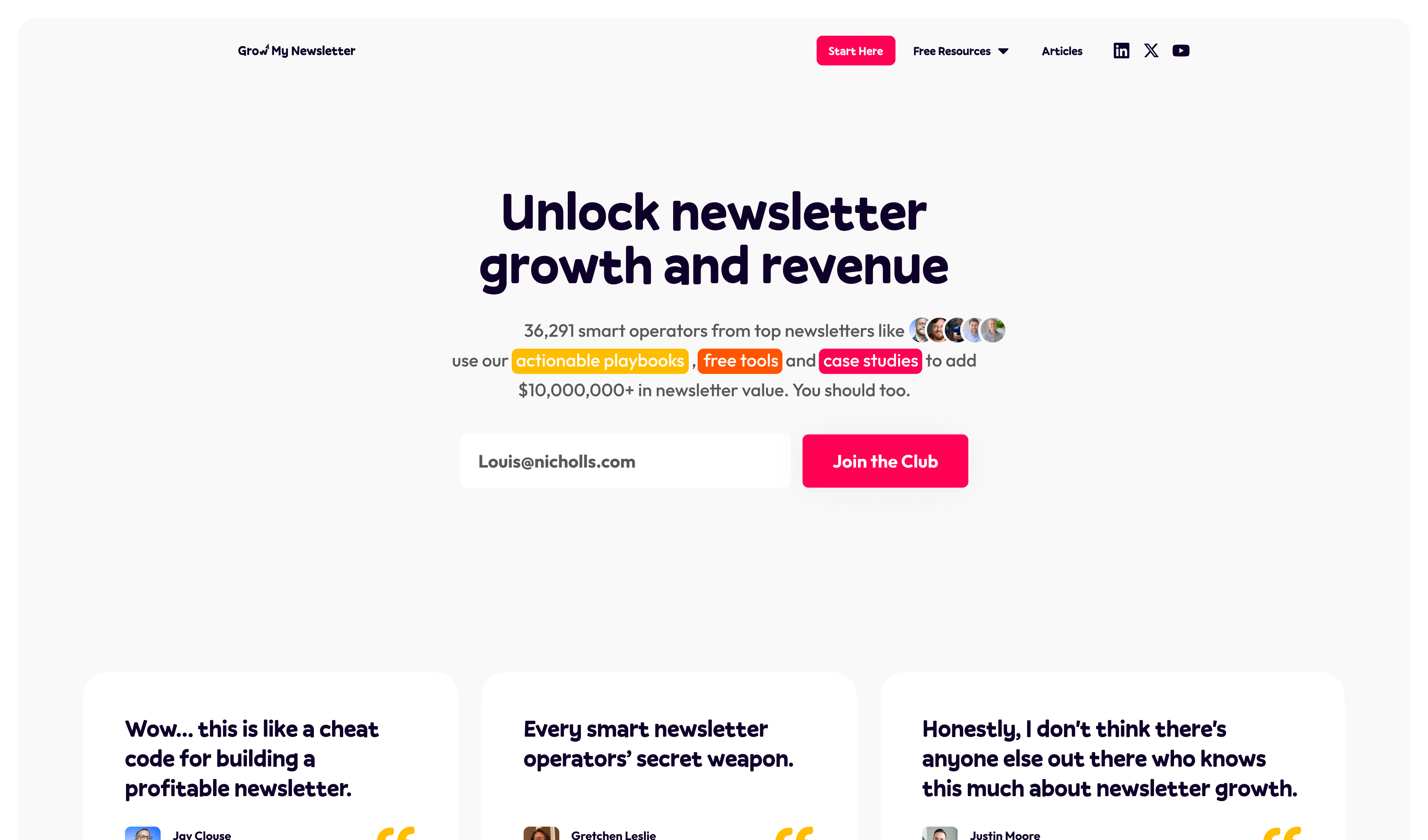 Mockup of UI and UX design for Grow My Newsletter's website